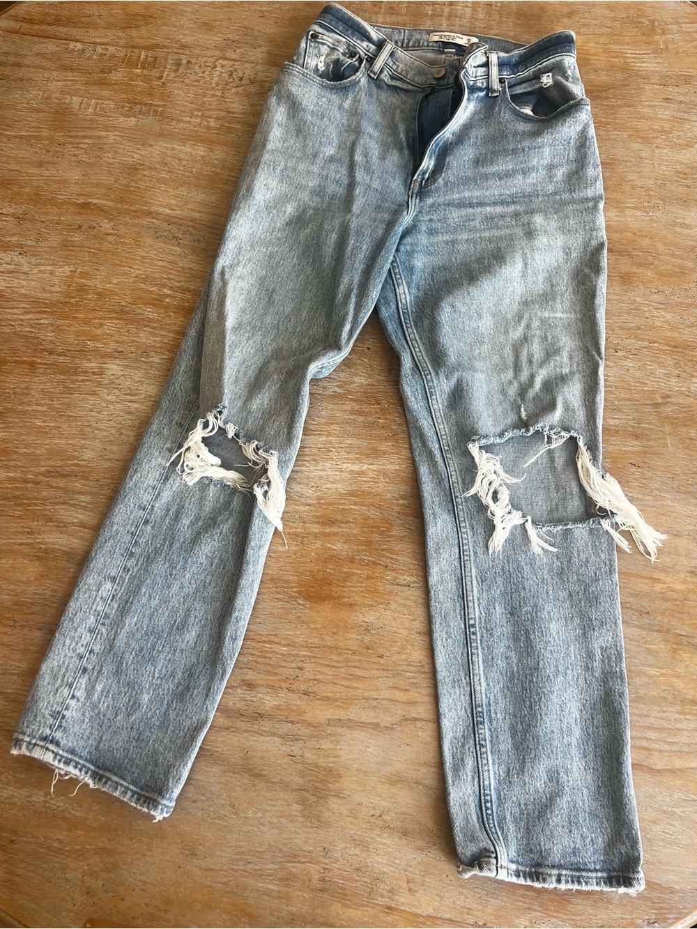 Abercrombie & Fitch Light Blue Distressed Straight Leg Jeans